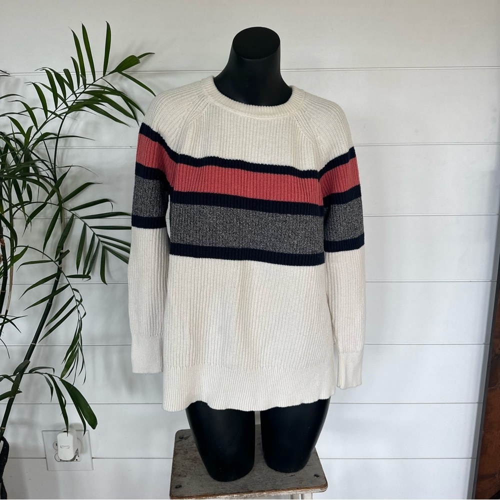LL Bean SIZE XL Outdoor Crew Neck  Stripe Coastal Cotton Tunic Sweater L15